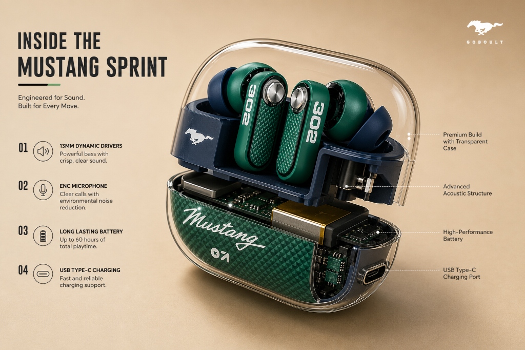 Mustang Earbuds — Product Visualization / Technical Creative